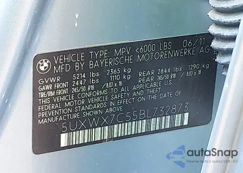 2011 BMW X3 xDrive35I z USA, uszkodzony, nr VIN 5UXWX7C55BL732873